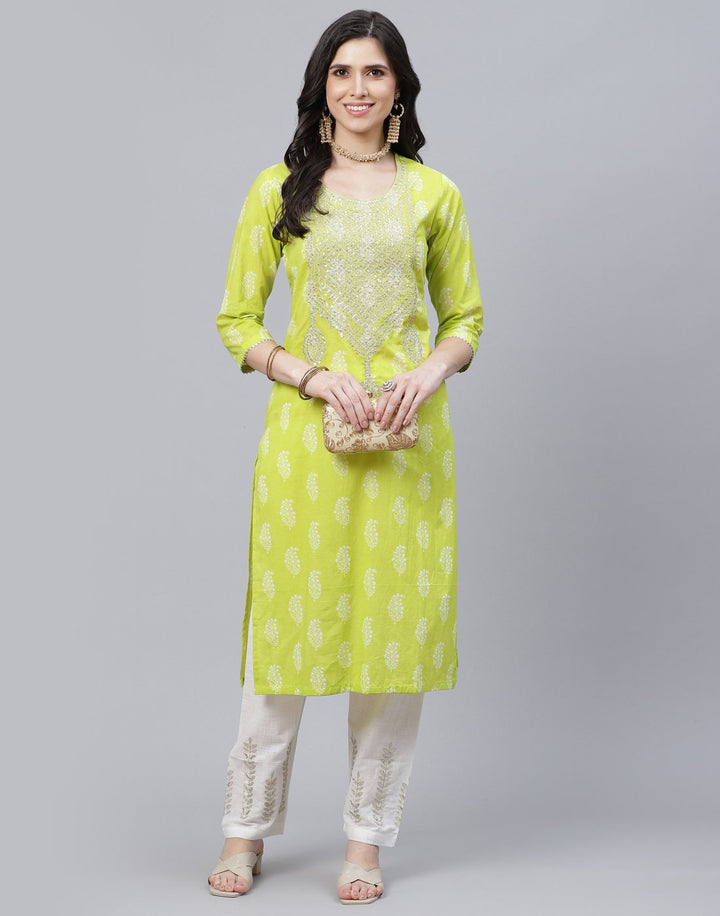 Paisley Print Cotton Kurti with Pant