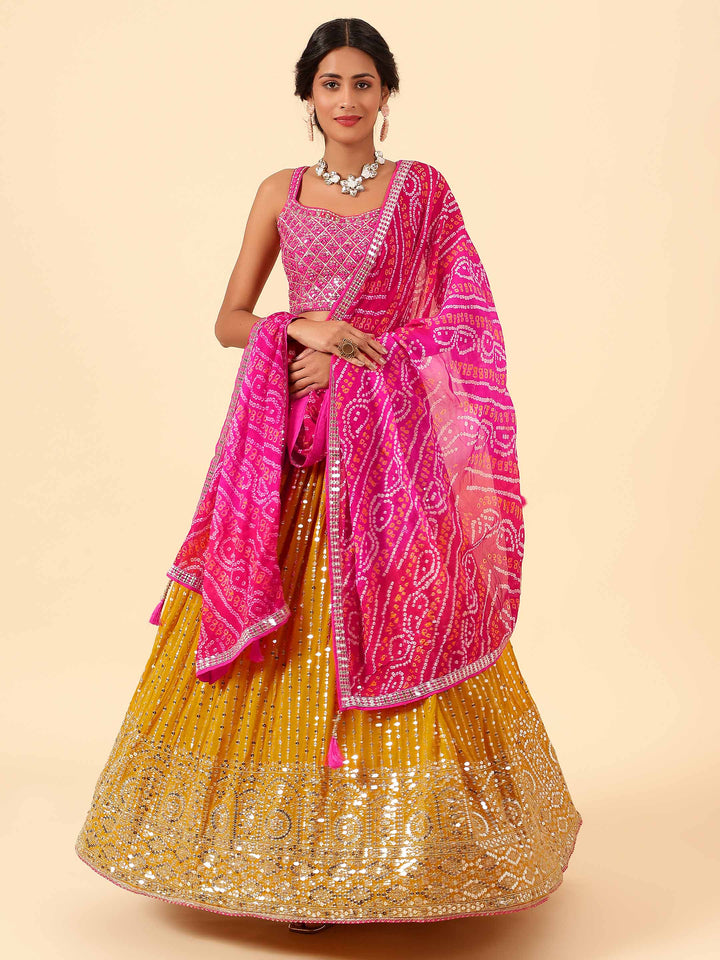 Sequin Embroidered Georgette Choli With Lehenga &amp; Dupatta