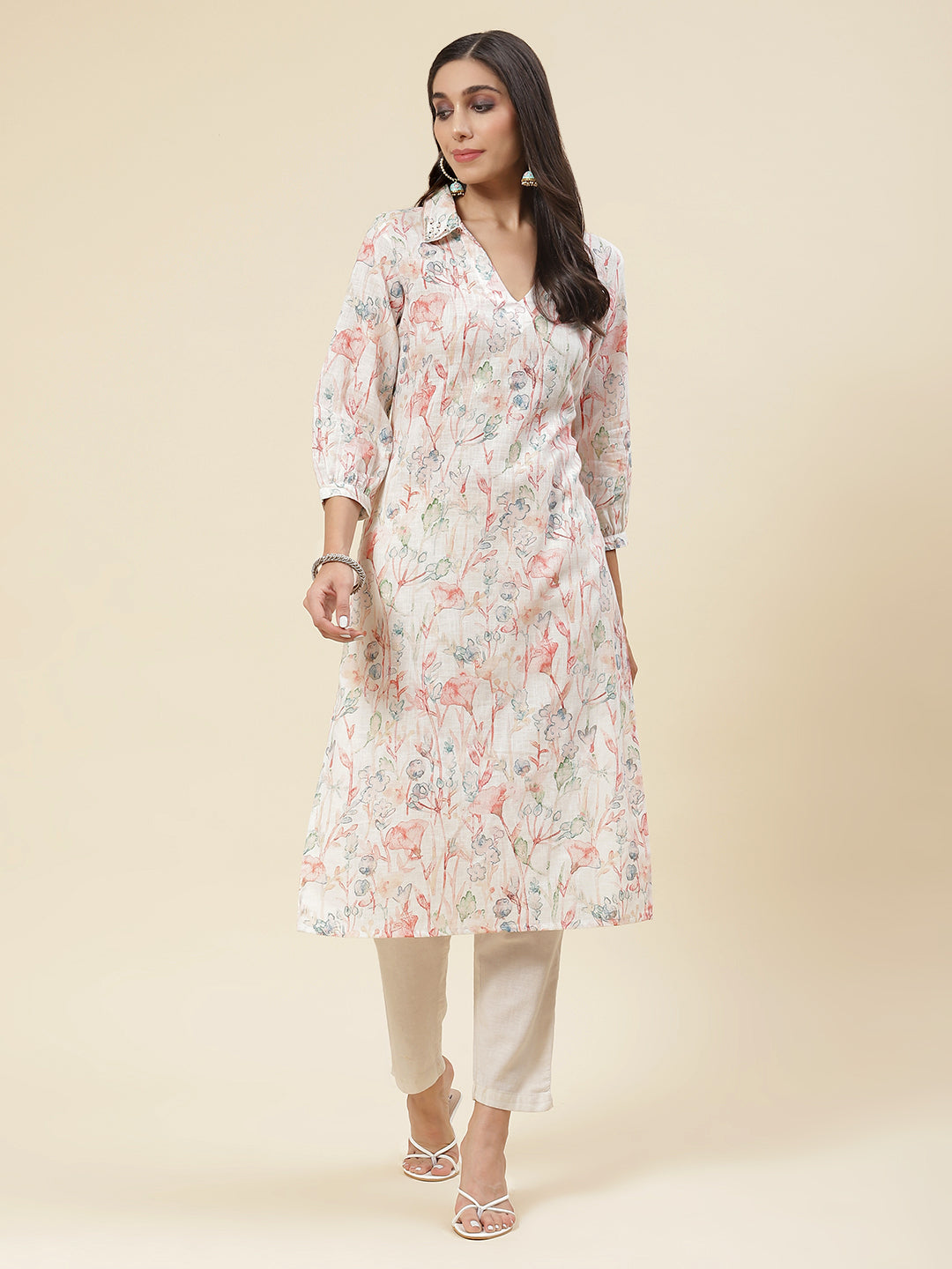 Floral Printed Muslin Kurta
