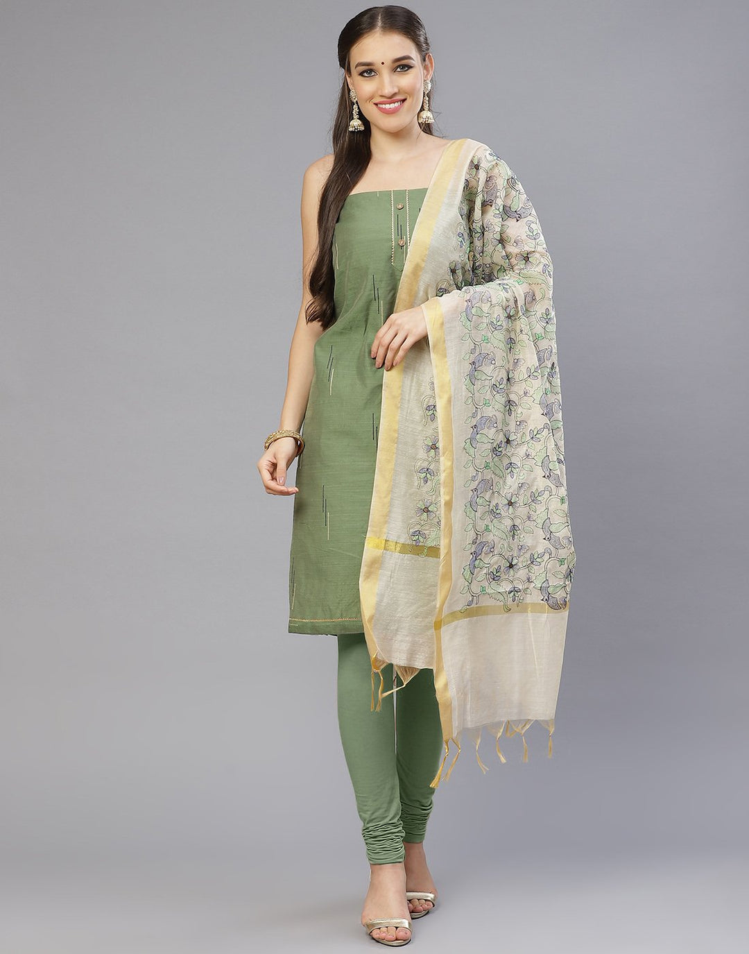 Chanderi Embroidered Suit Piece with fancy dupatta