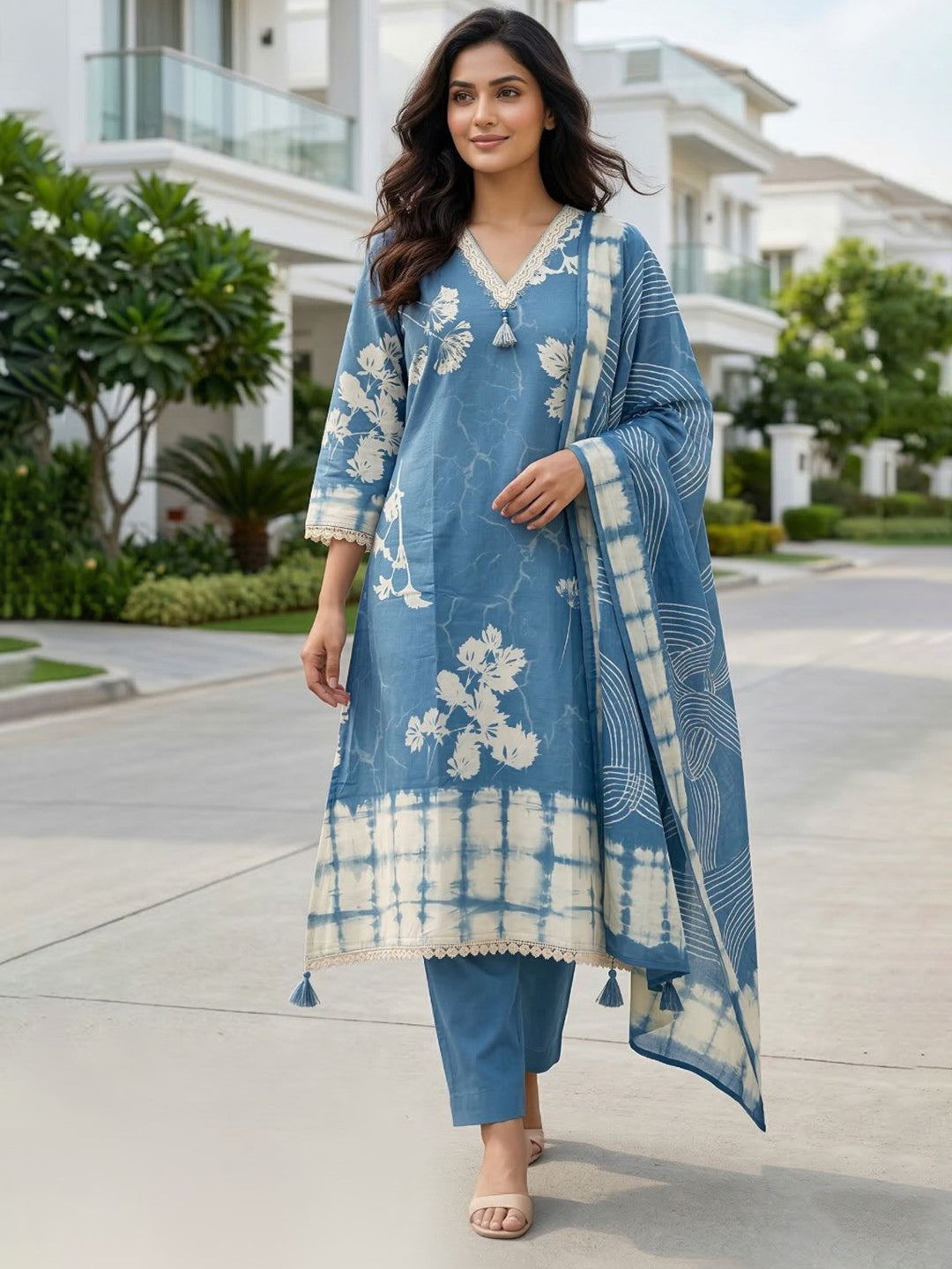 Printed Cotton Blend Kurta With Pant &amp; Dupatta