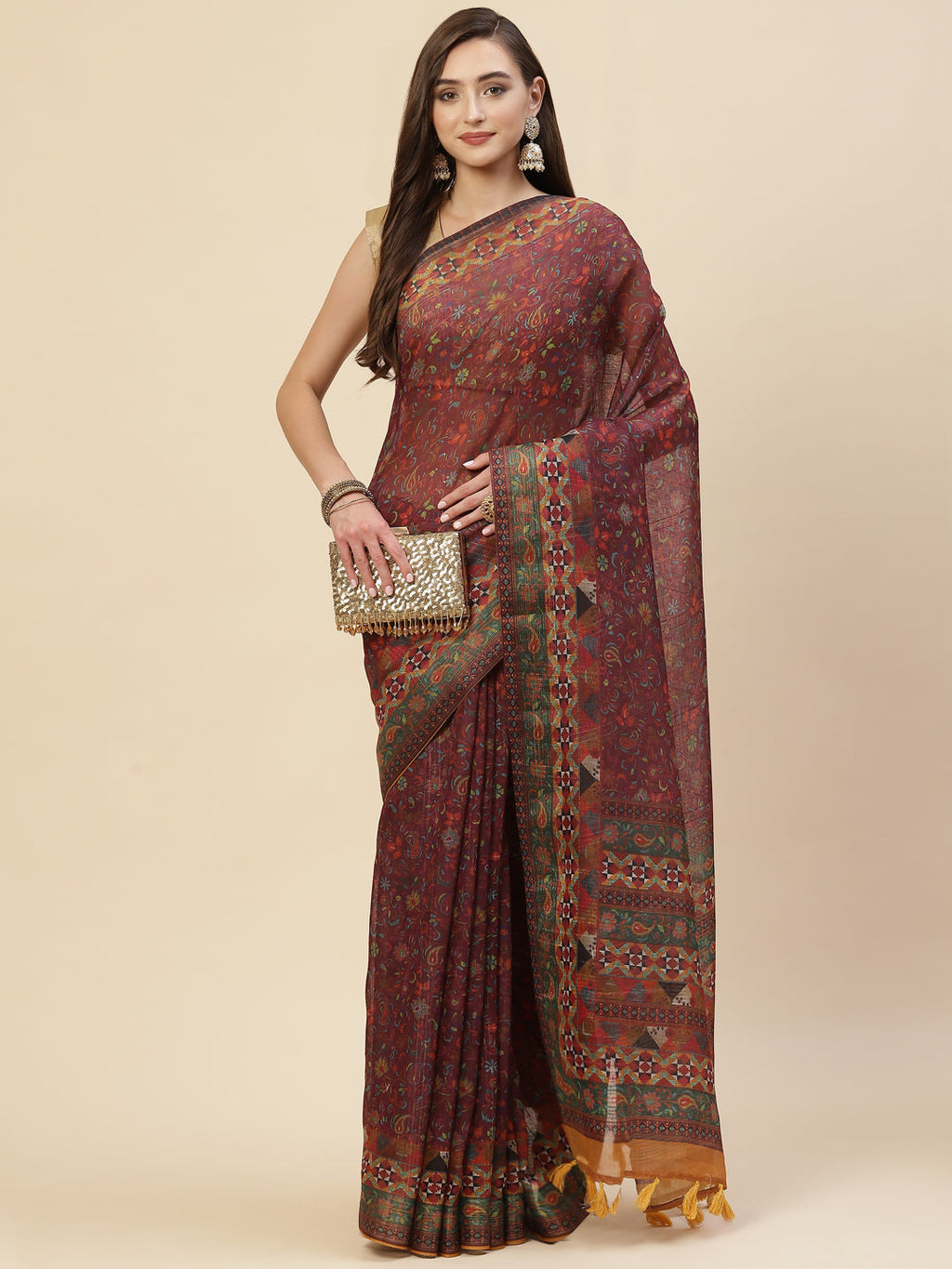 Digital Printed Sequin Cotton Saree