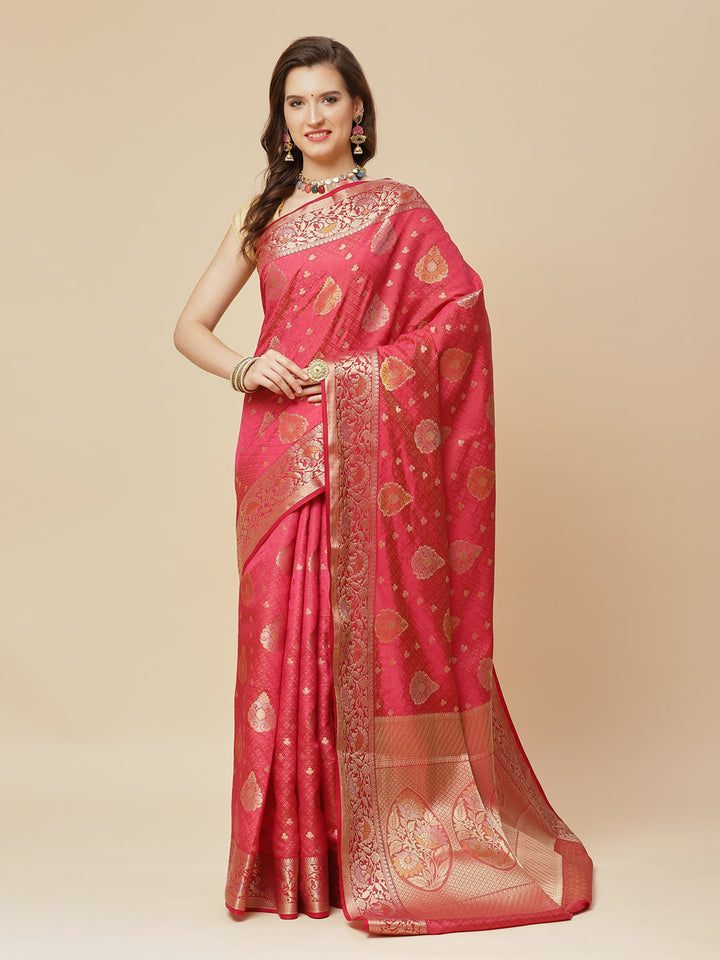 Zari Border Booti Art Handloom Woven Saree