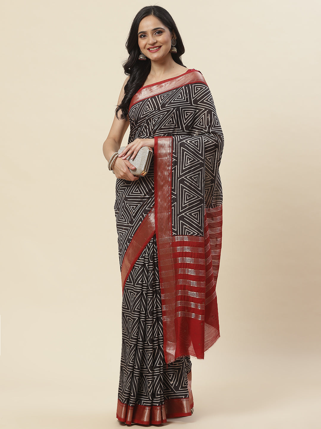 Geometric Printed Handloom Woven Saree