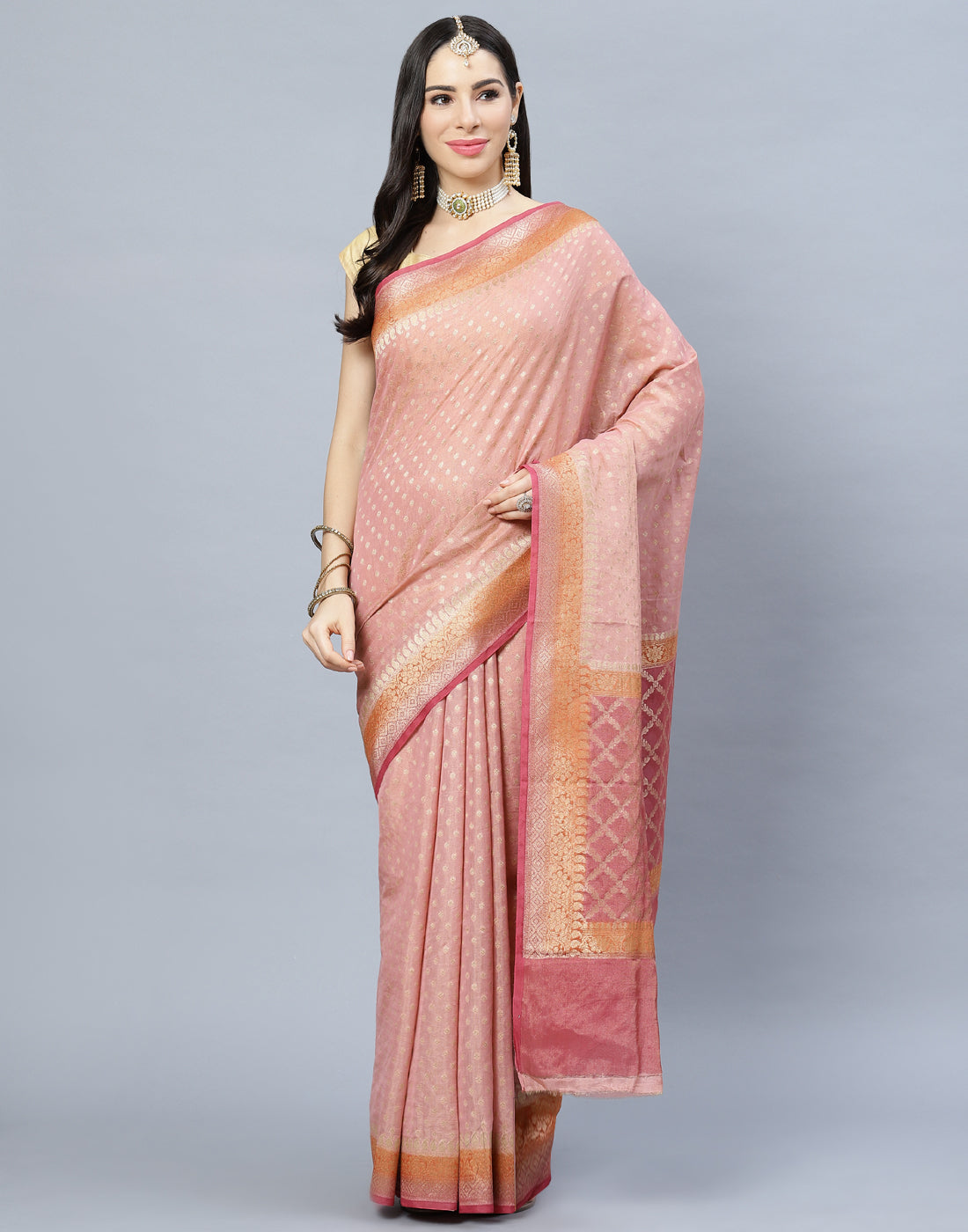 Zari Border Booti Cotton Woven Saree