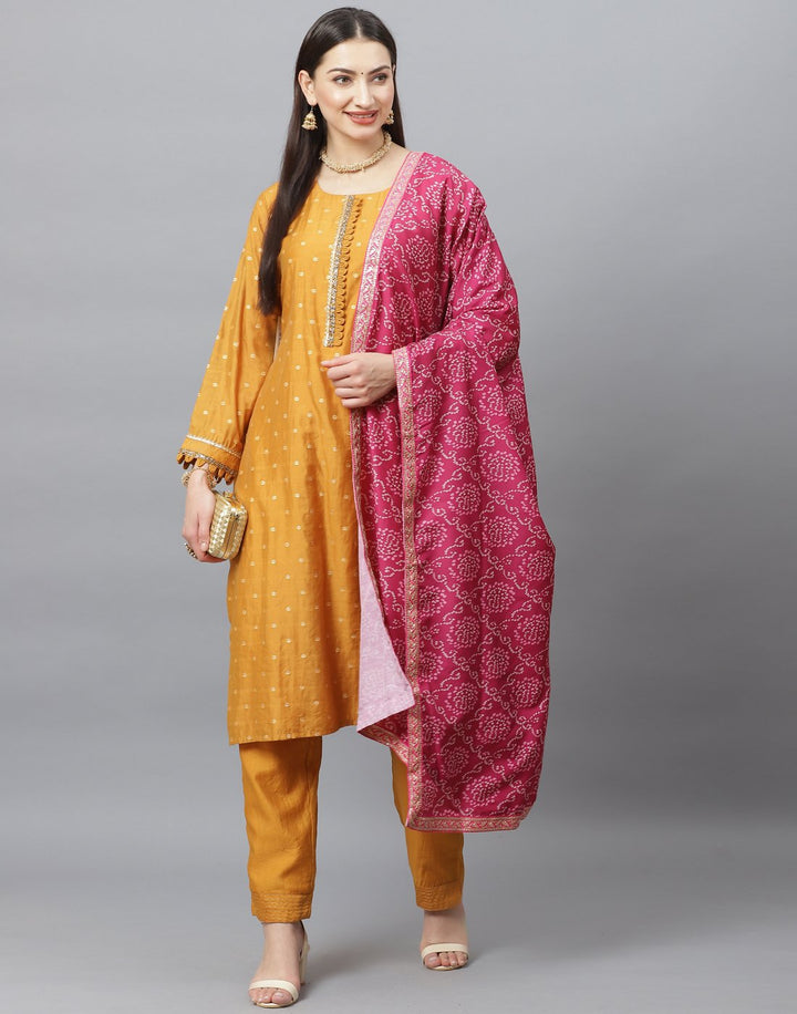 Straight Cotton Chanderi Stitched Suit