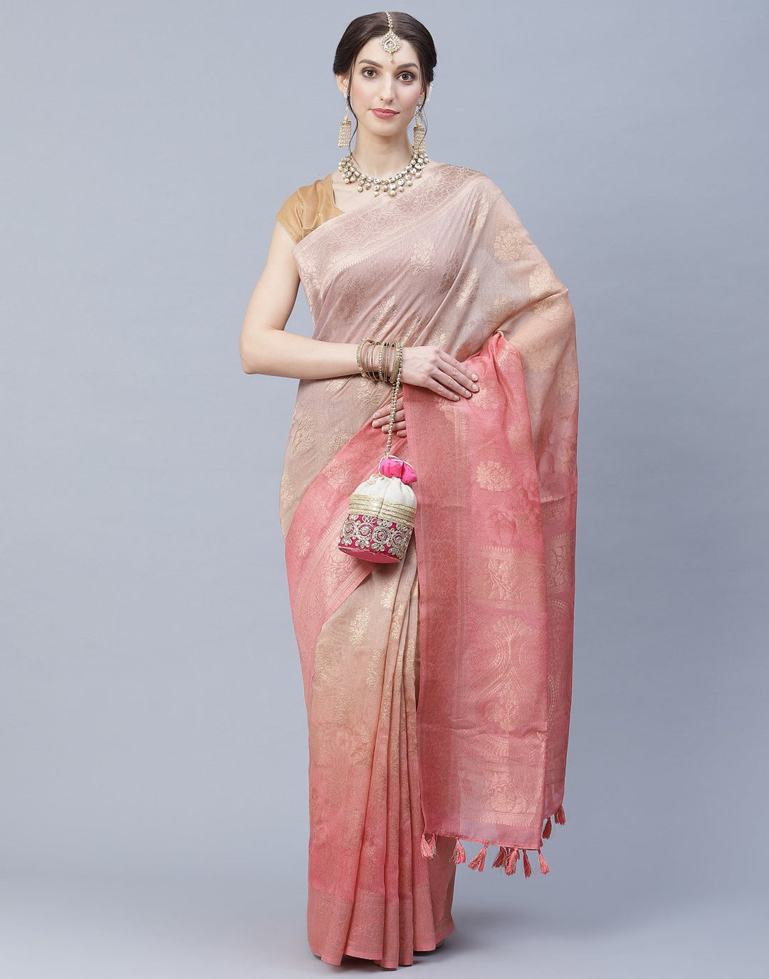 Floral Print Cotton Chanderi Saree