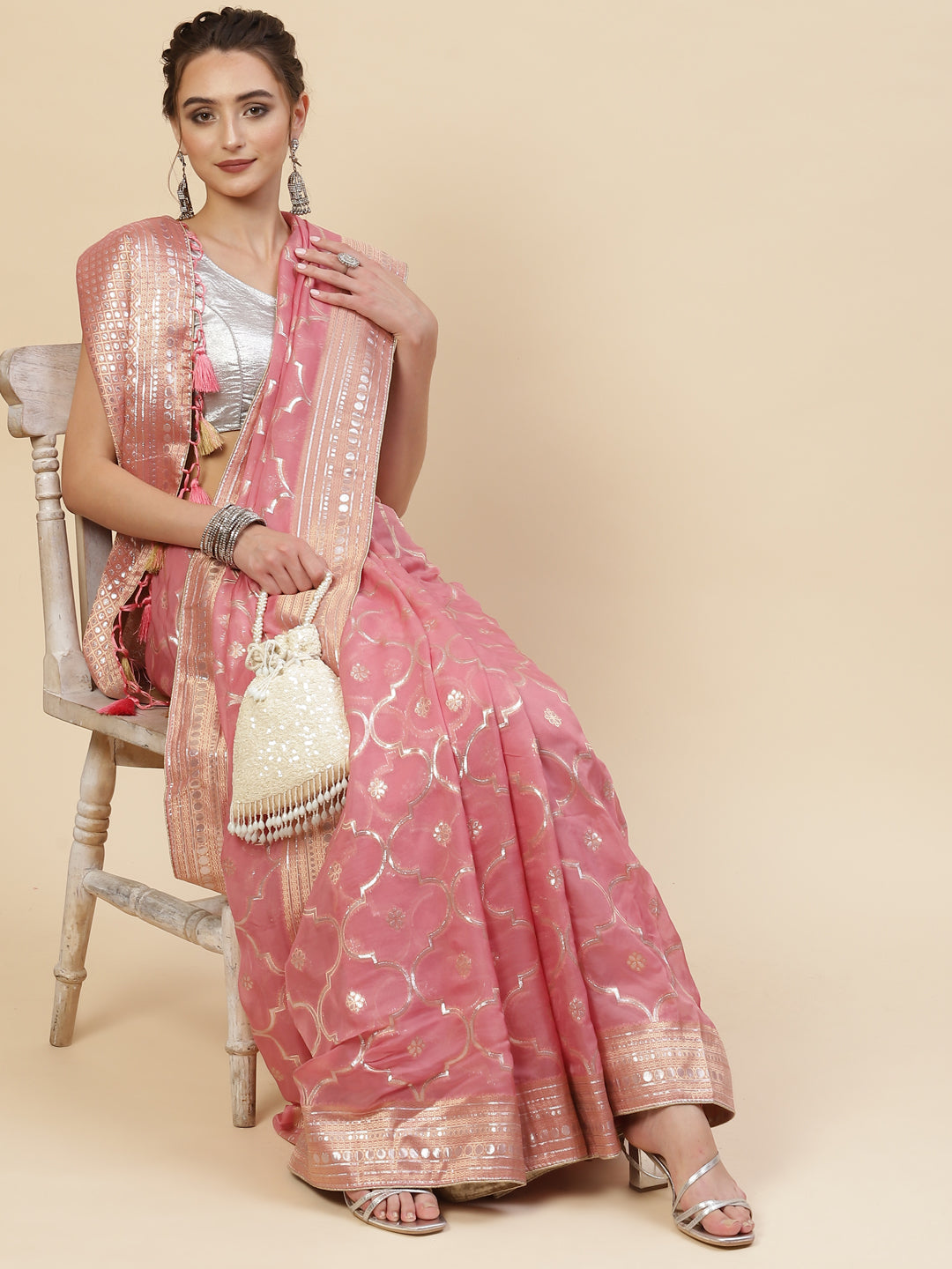 Gota Work Organza Woven Saree