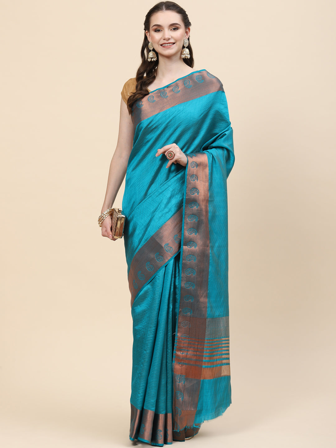 Plain Zari Border Handloom Woven Saree