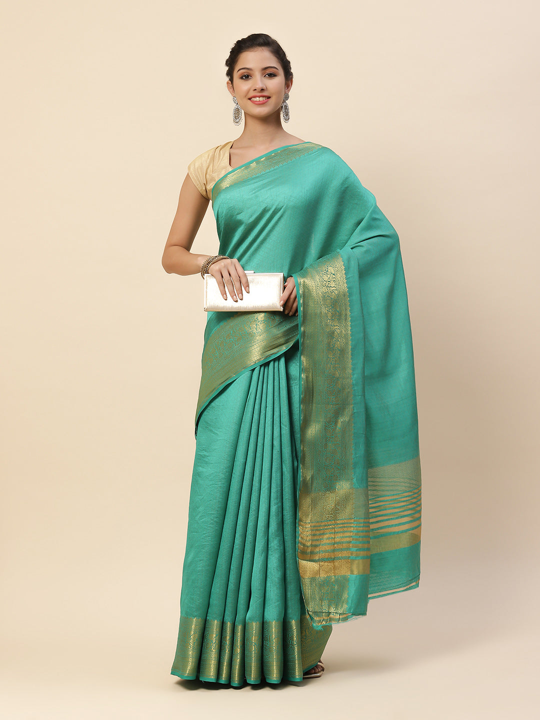 Plain Zari Border Art Handloom Woven Saree