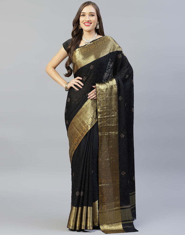 All Over Thread Work Semi Crepe Saree With Zari Border