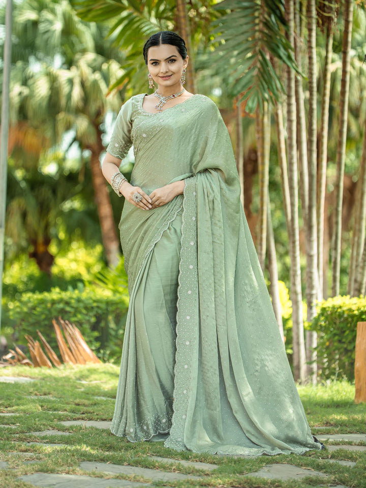 Cutdana Embroidered Chinon Saree