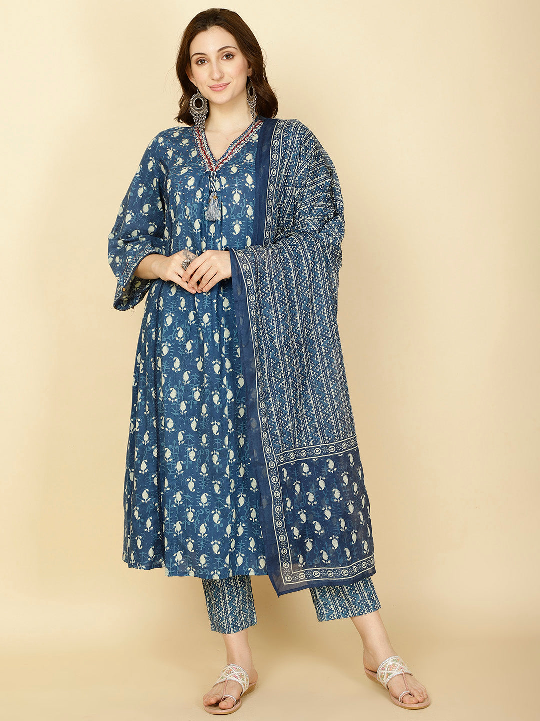 Paisley Printed Cotton Kurta With Pants &amp; Dupatta