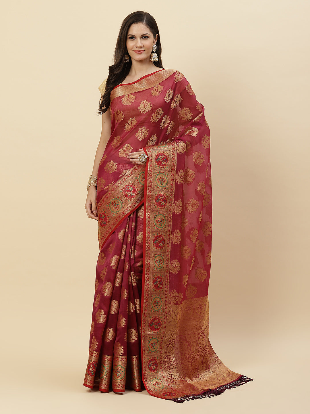 Zari Border Booti Cotton Woven Saree