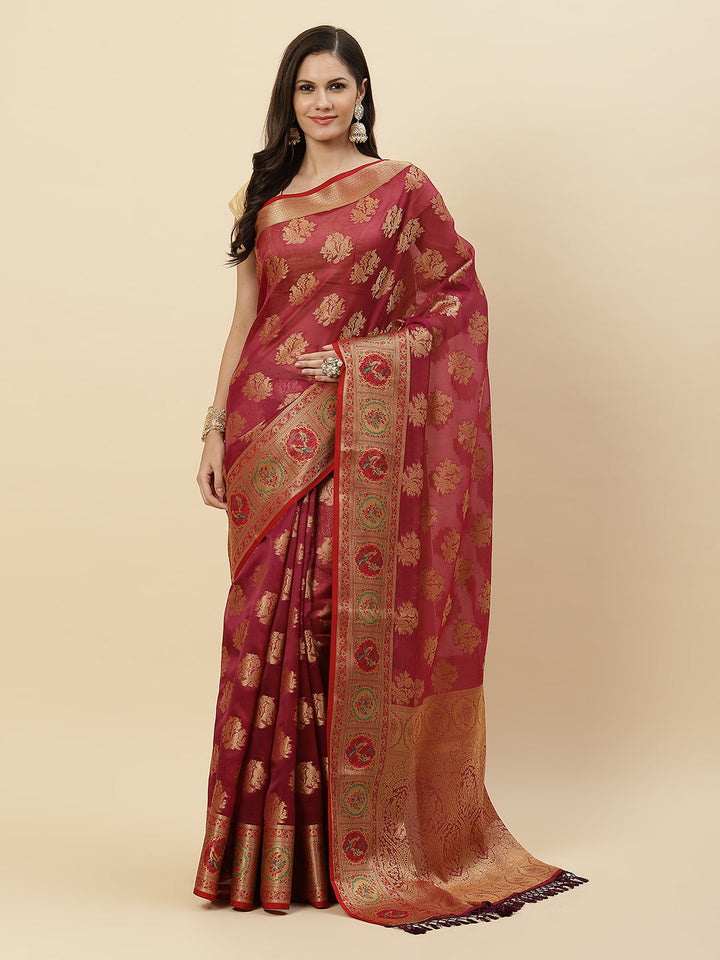 Zari Border Booti Cotton Woven Saree