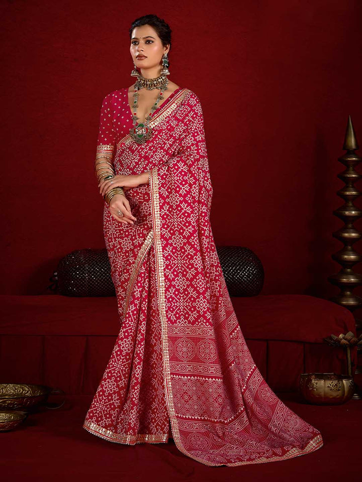 Printed &amp; Gota Work Art Silk Saree