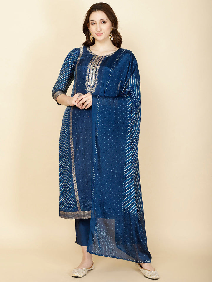 Abstract Printed Handloom Kurta With Pants &amp; Dupatta