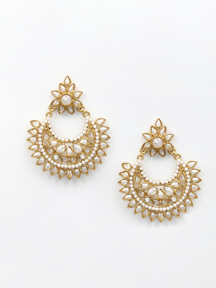 Gold &amp; White Chandbali Earrings