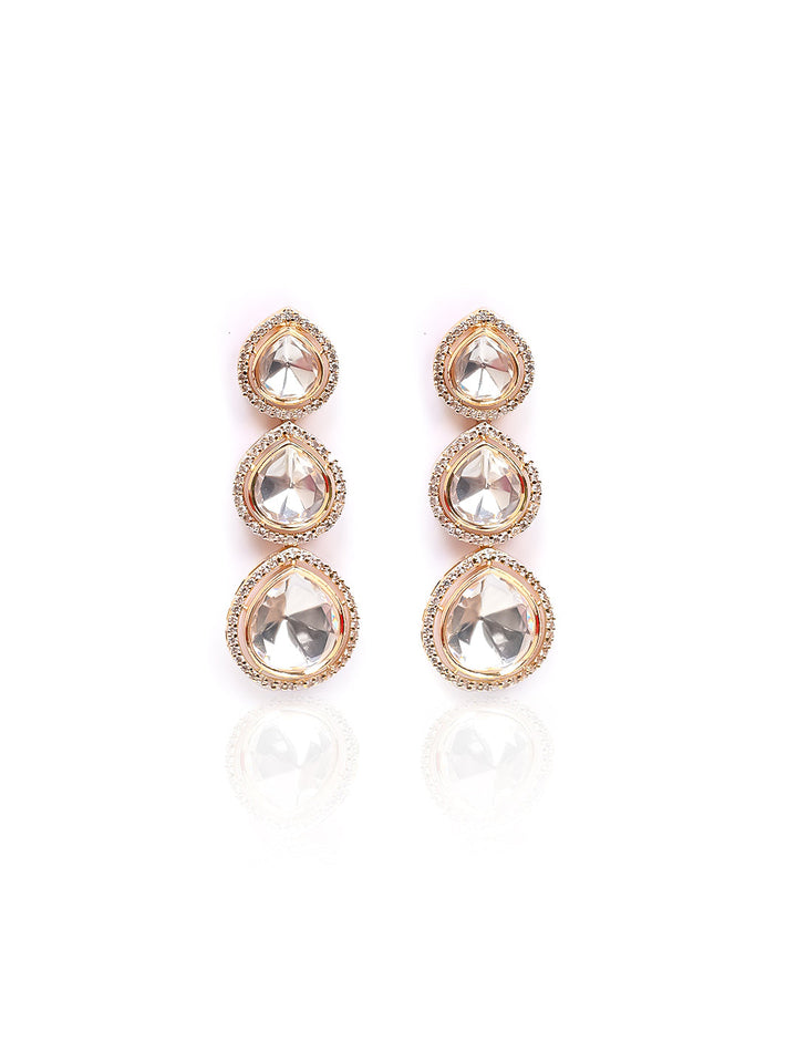 Golden &amp; White Kundan Drop Earrings