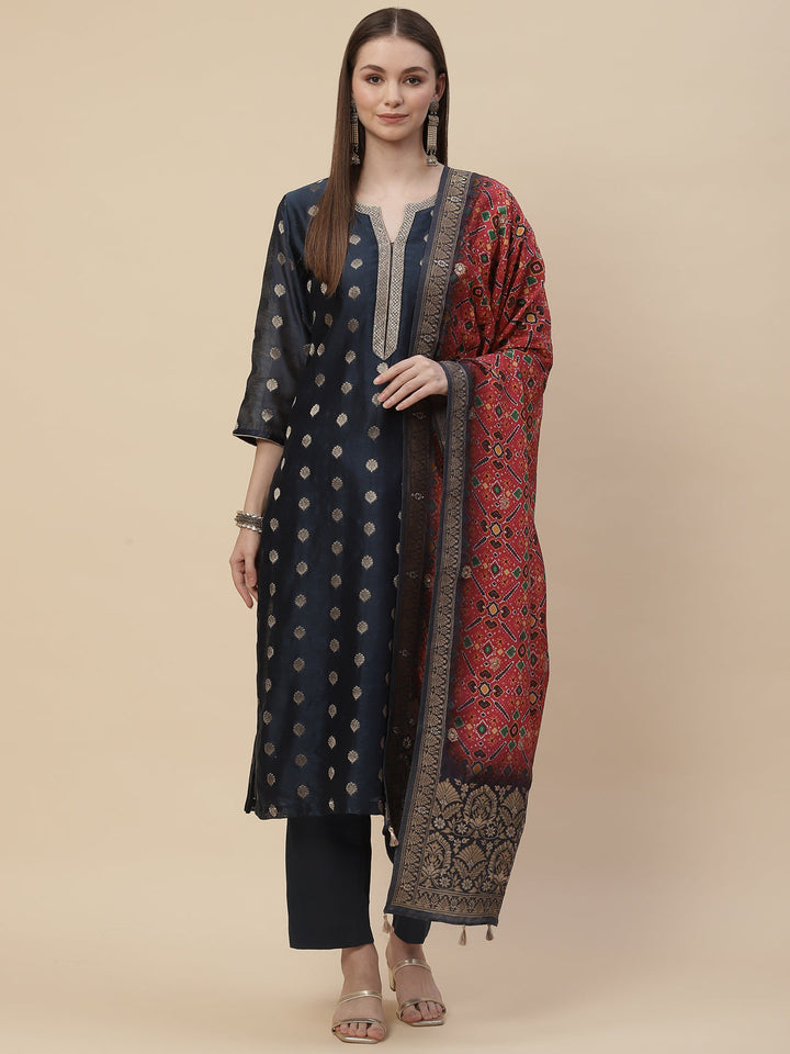 Zari Booti Cotton Kurta With Pants &amp; Dupatta