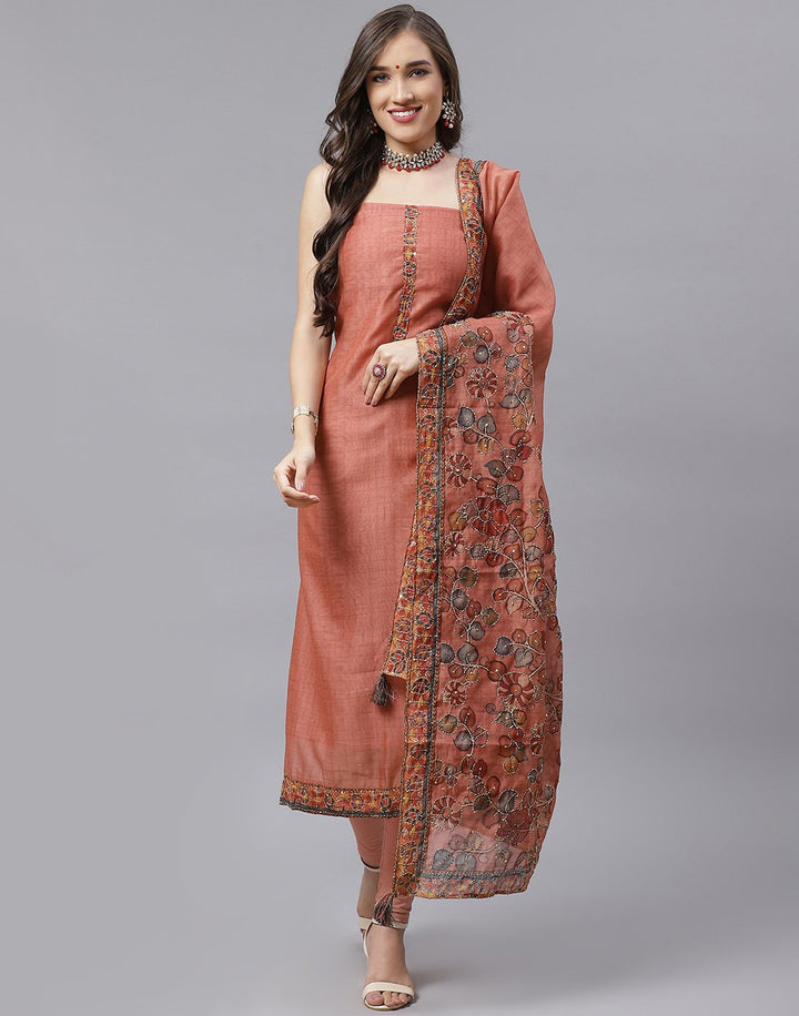 Chanderi Embroidered Suit Piece with fancy dupatta