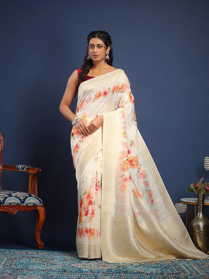Floral Printed Tussar Saree