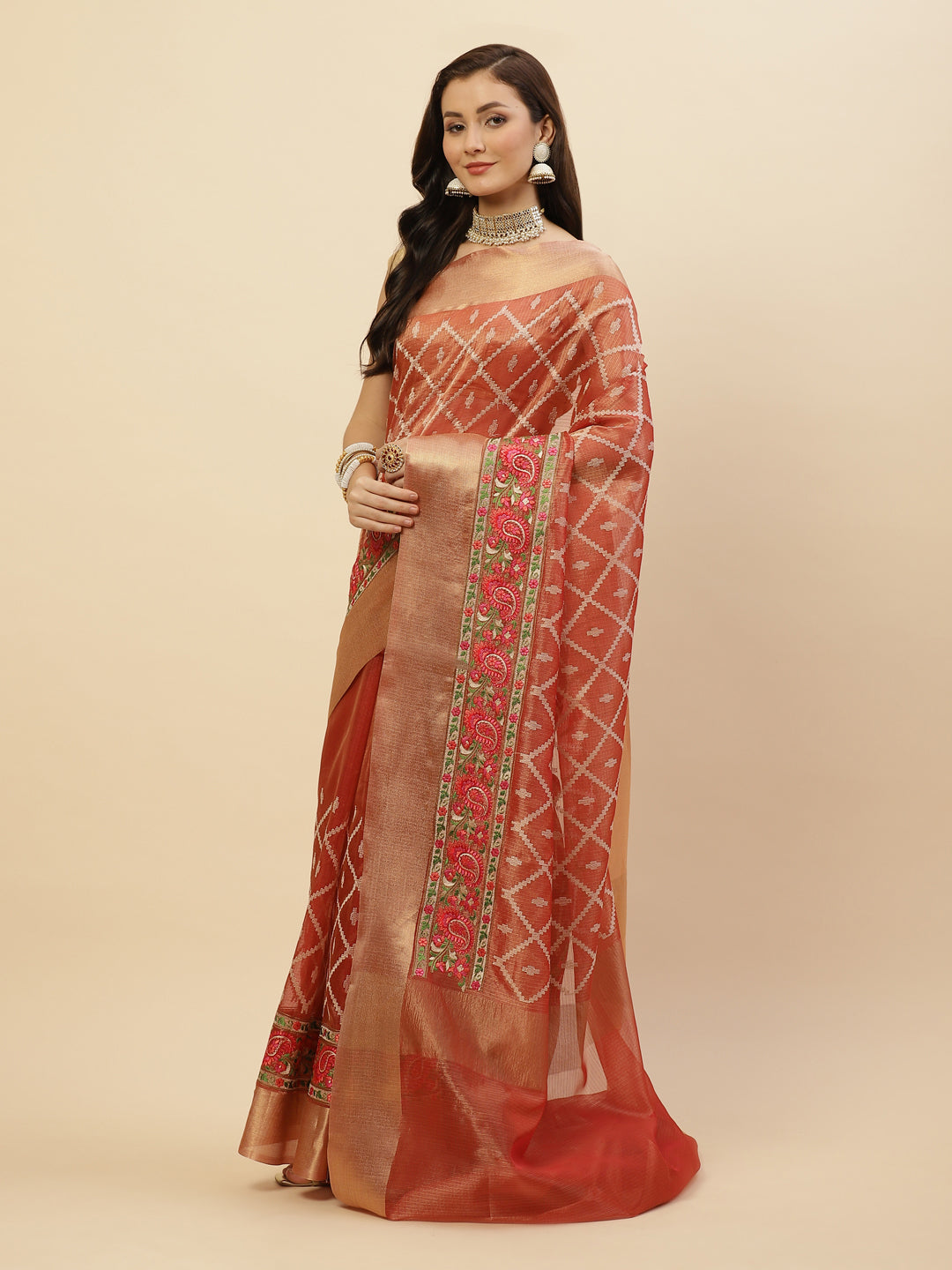 Resham Jaal Cotton Embroidered Saree