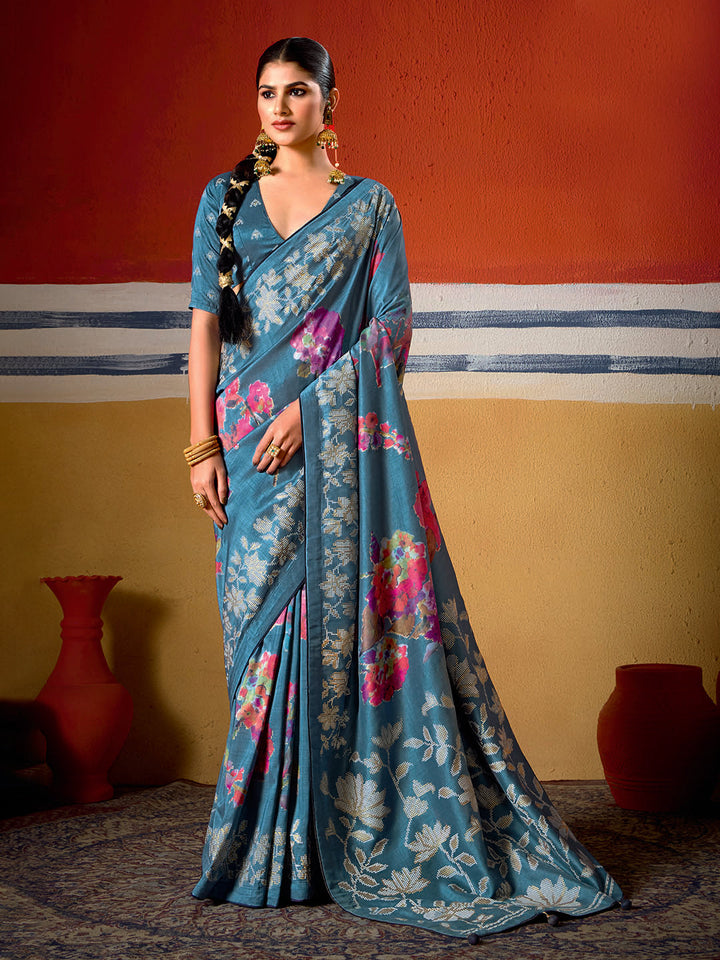 Digital Floral Printed Art Silk Saree