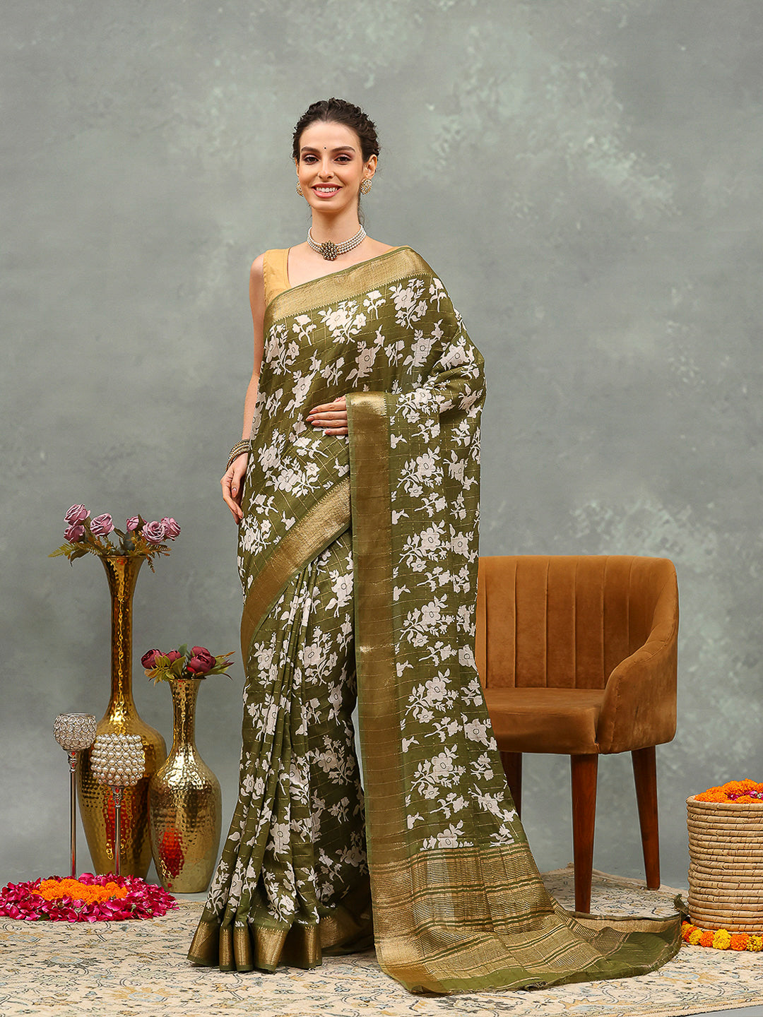 Floral Printed Art Silk Saree