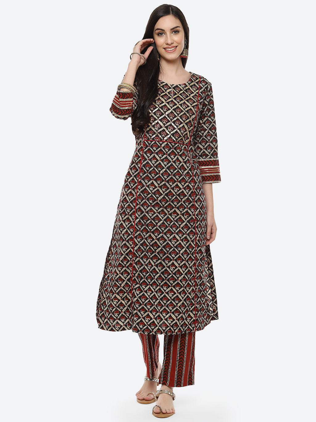 Printed Gota Work Cotton Kurti With Pant