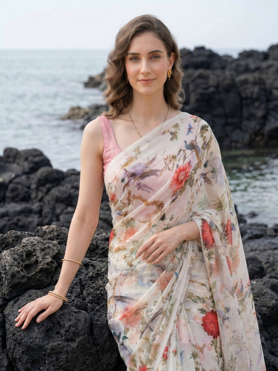 Digital Print Chiffon Saree