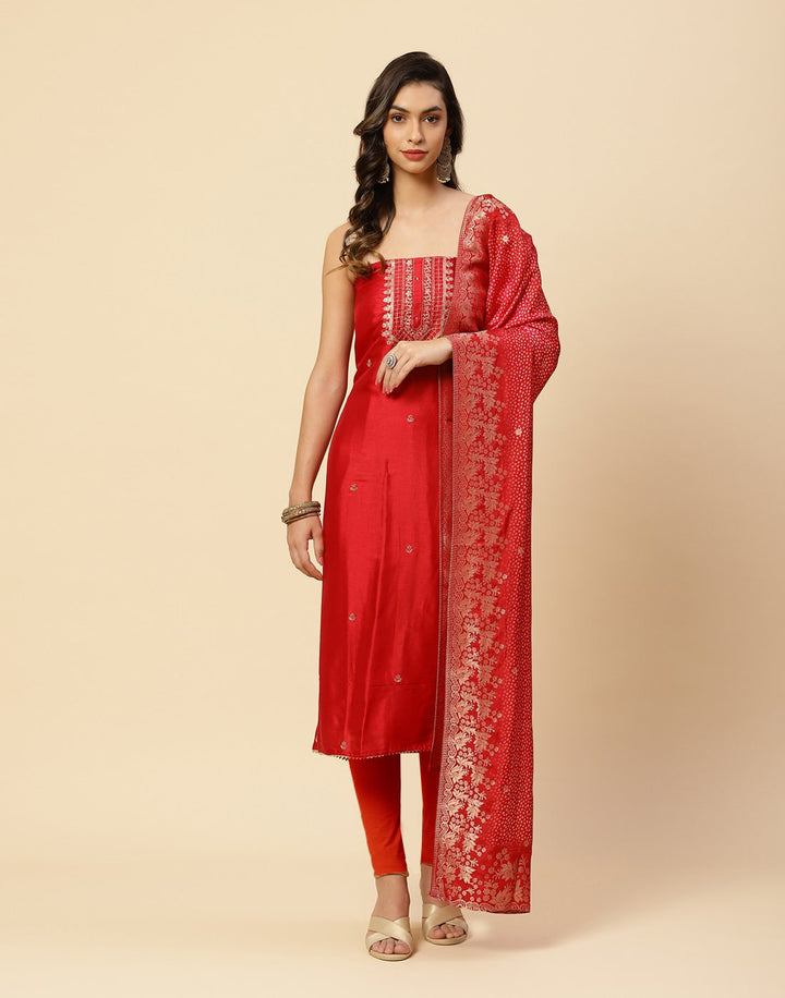 Embroidered Art Handloom Suit Piece With Banarasi Dupatta