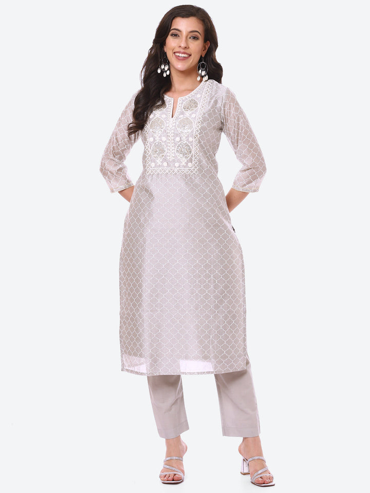 Sequence Work Printed Chanderi Kurta With Pant