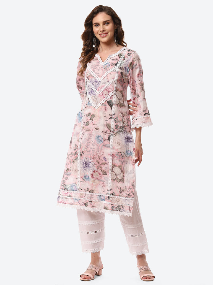Digital Floral Printed Cotton Kurta With Pant