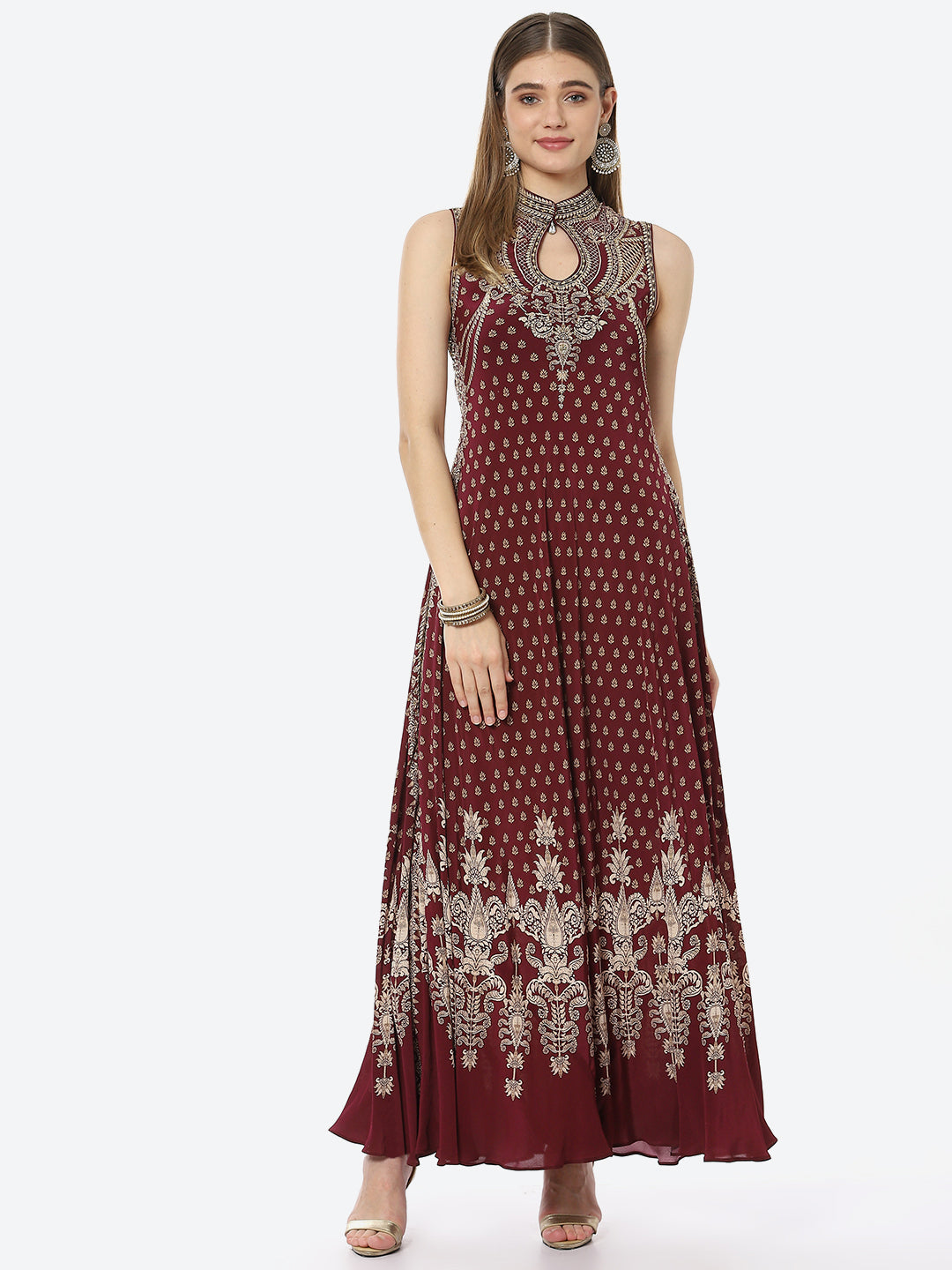 Digital Printed Crepe A-Line Gown Dress