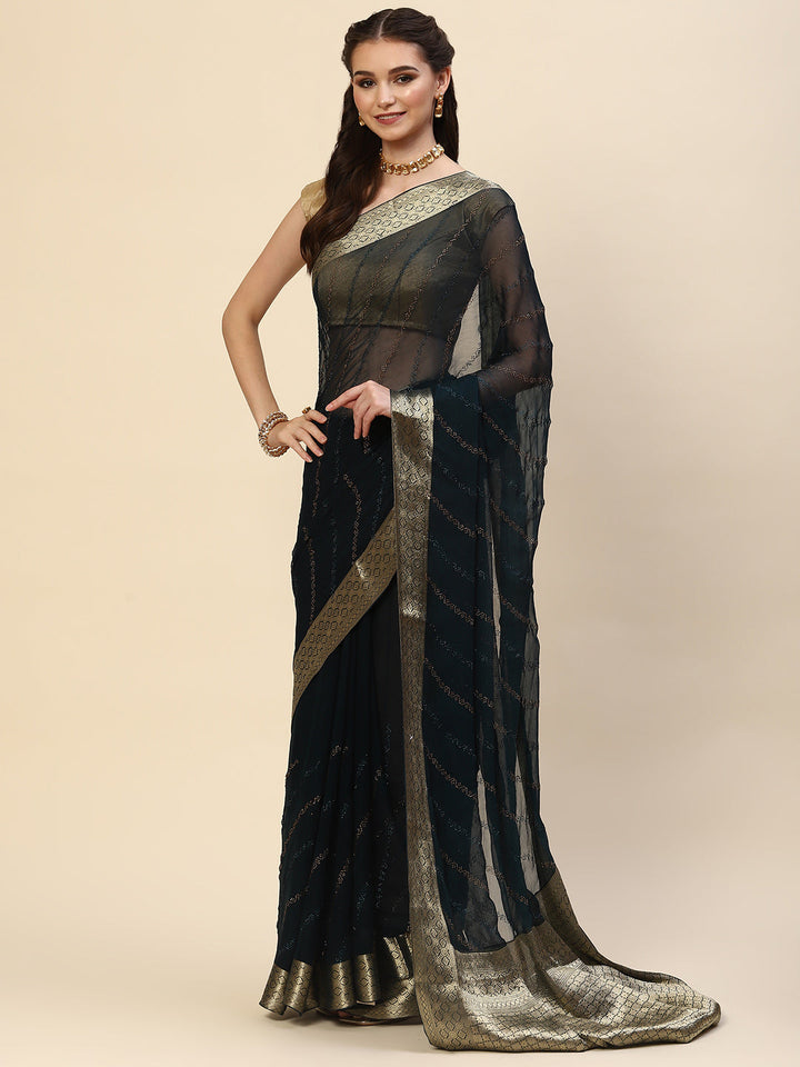 Stone Work Chiffon Plain Saree