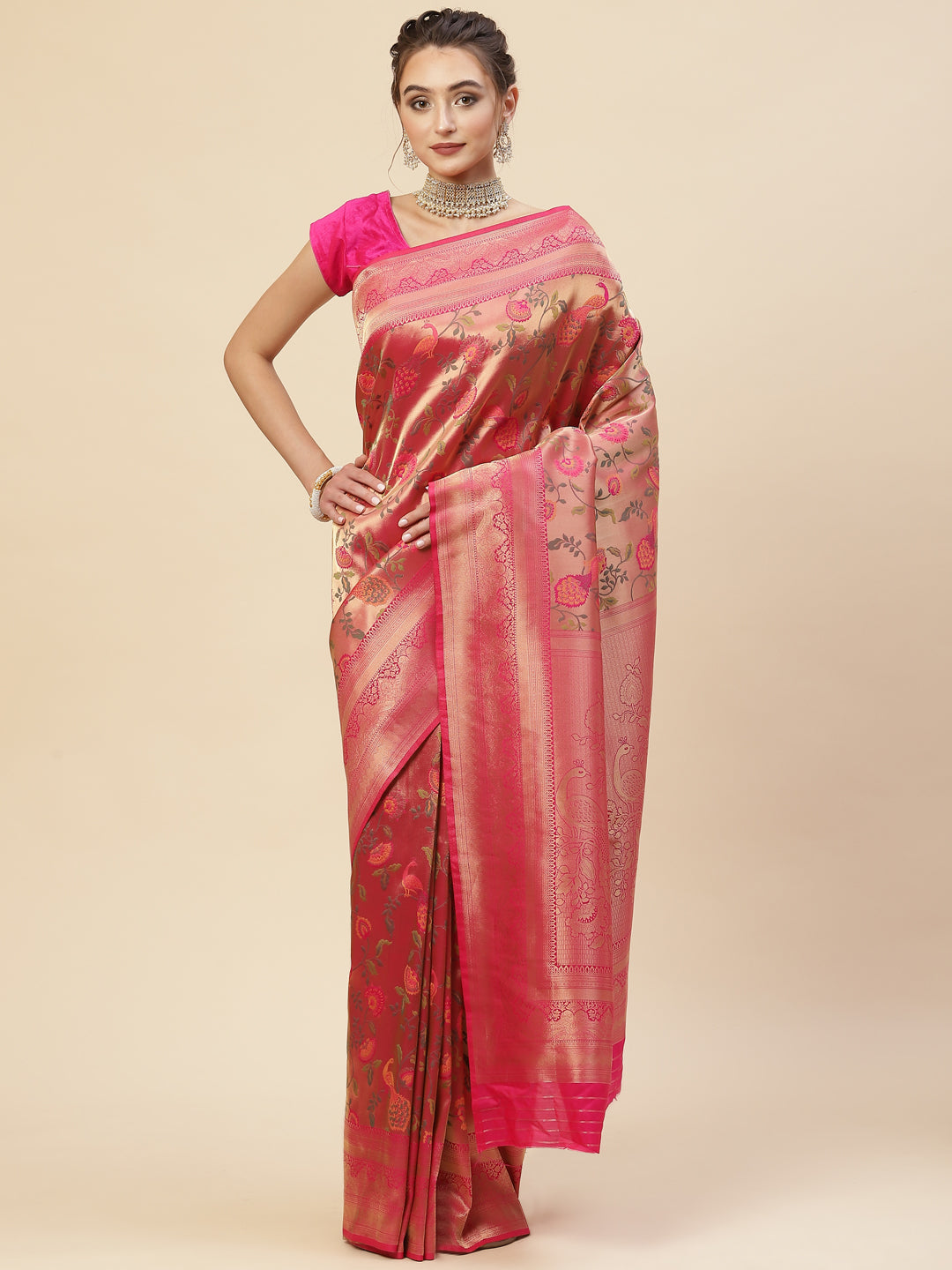 Floral Zari Jaal Handloom Woven Saree