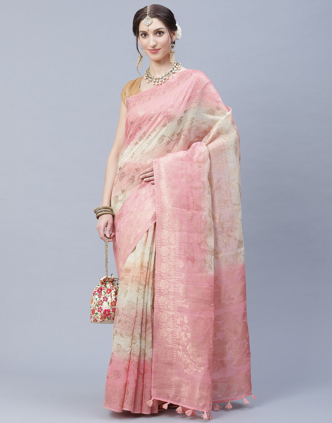 Floral Print Cotton Chanderi Saree