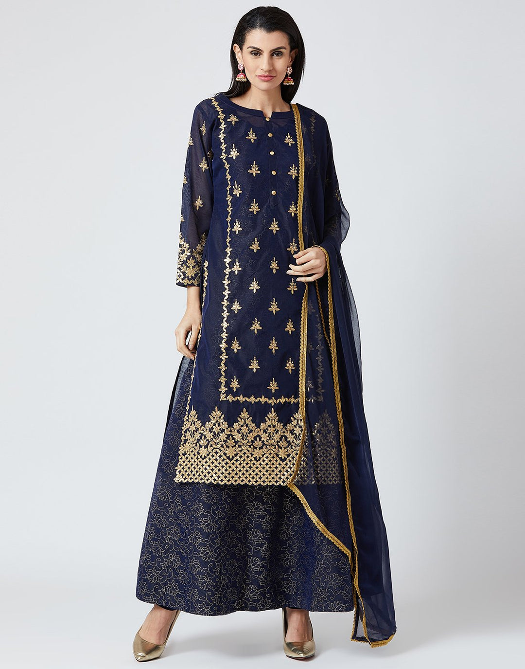 Navy Blue Cotton Chanderi Salwar Kameez