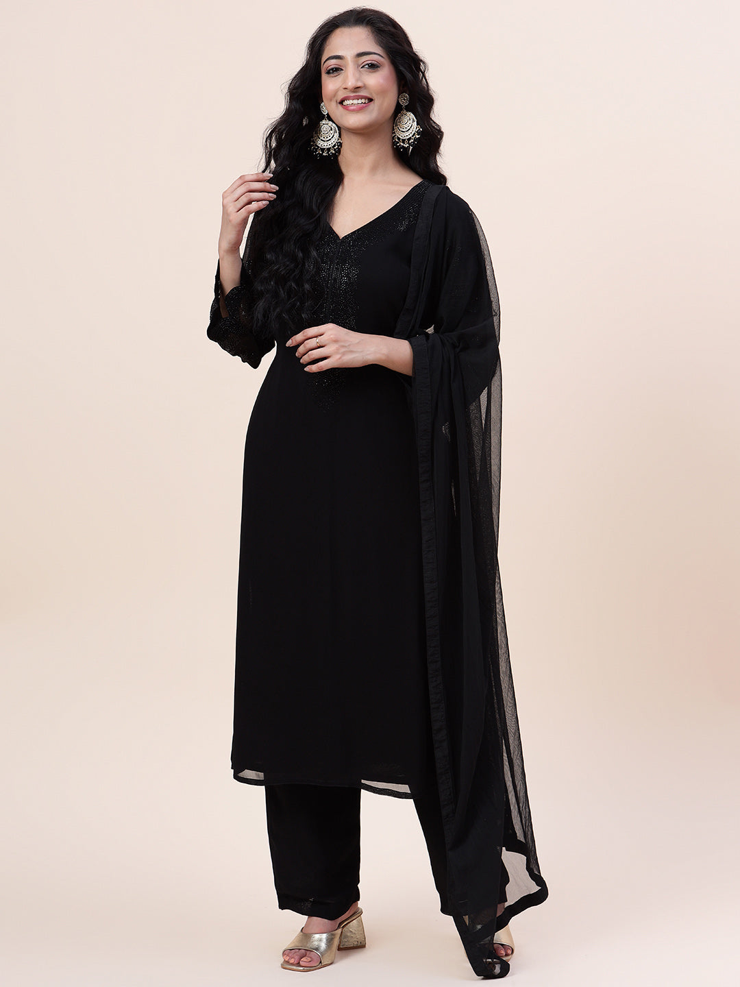 Swarovski Georgette Kurta With Sharara & Dupatta