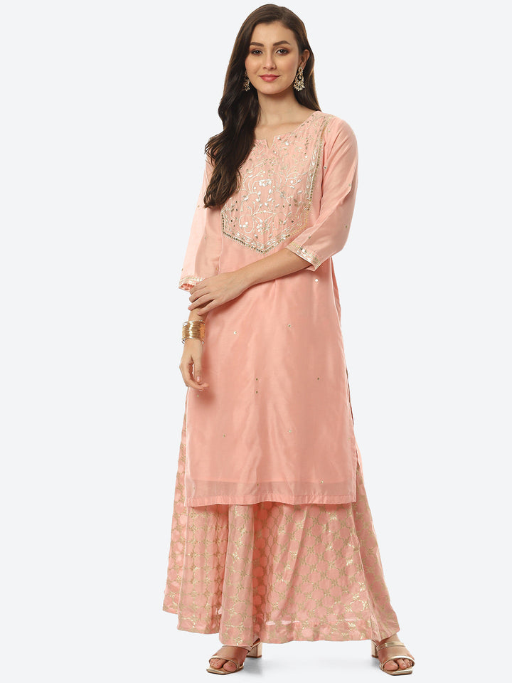 Embroidered Chanderi Kurta With Skirt