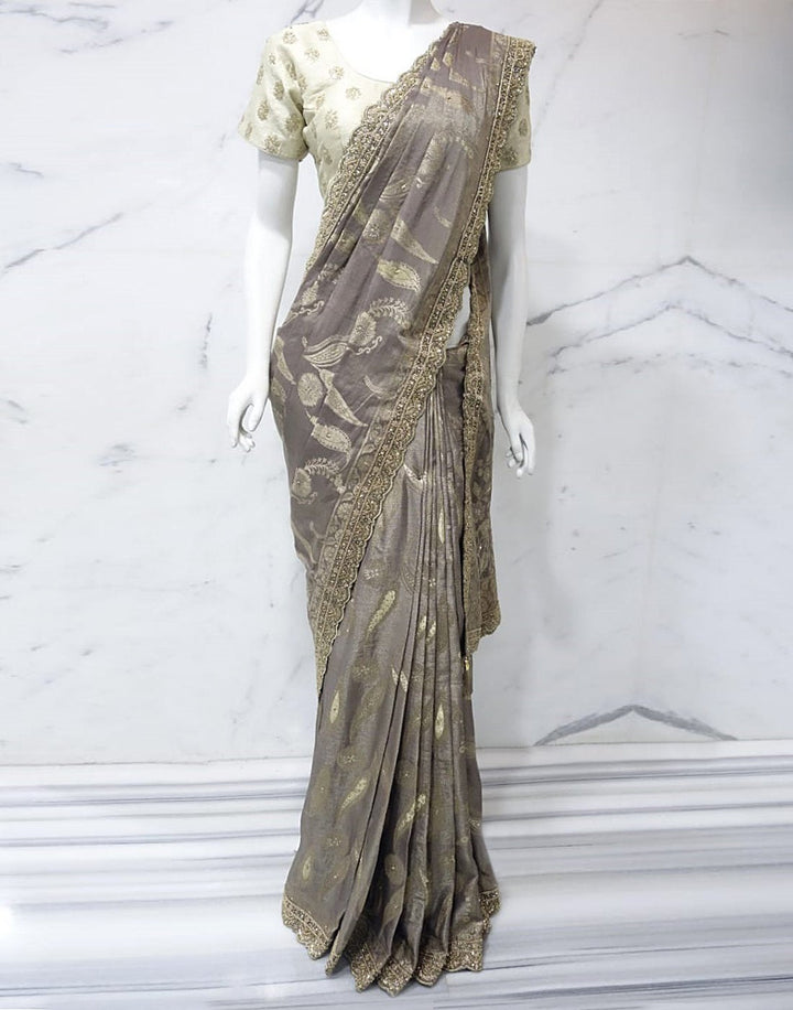 MBZ Meena Bazaar-Beige Banarasi Tissue Saree