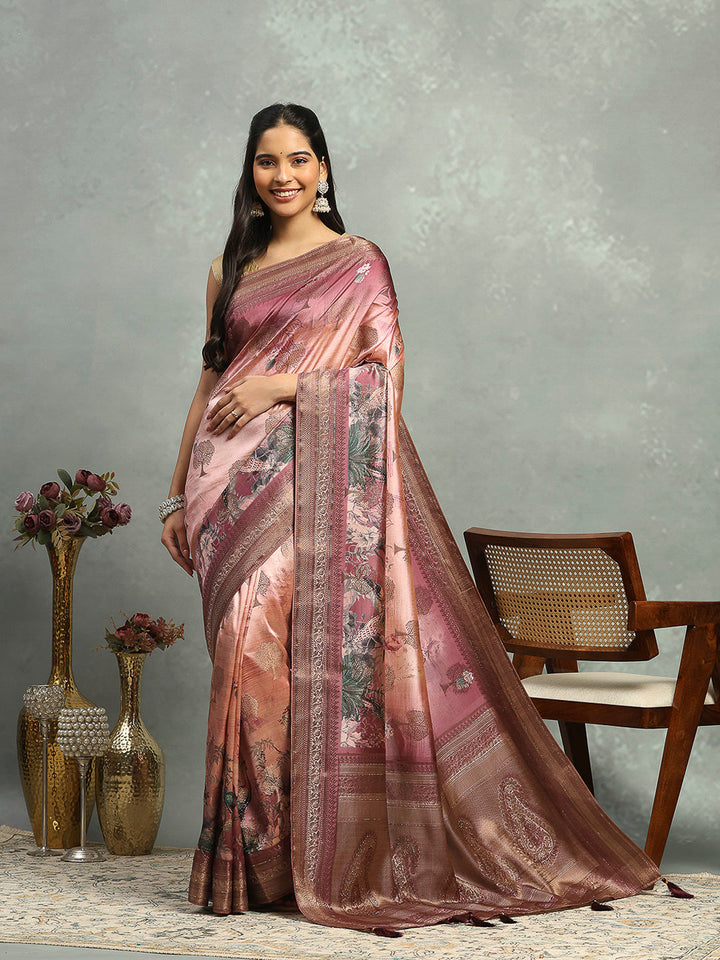 Printed &amp; Woven Design Art Silk Saree