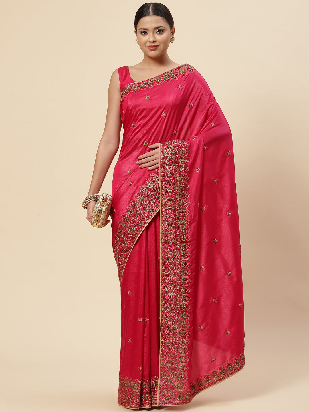 Resham Booti Embroidered Crepe Saree