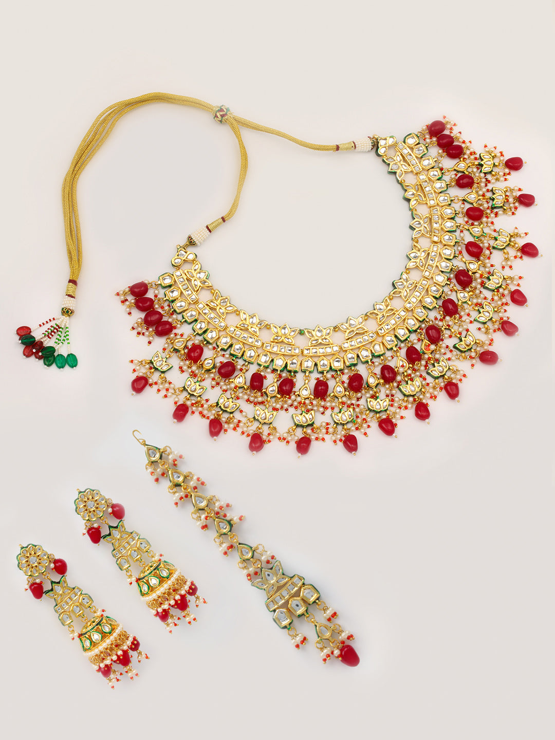 Kundan Work Necklace Set With Earring &amp; Mang Tika