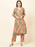Floral Printed Cotton Kurta With Pants