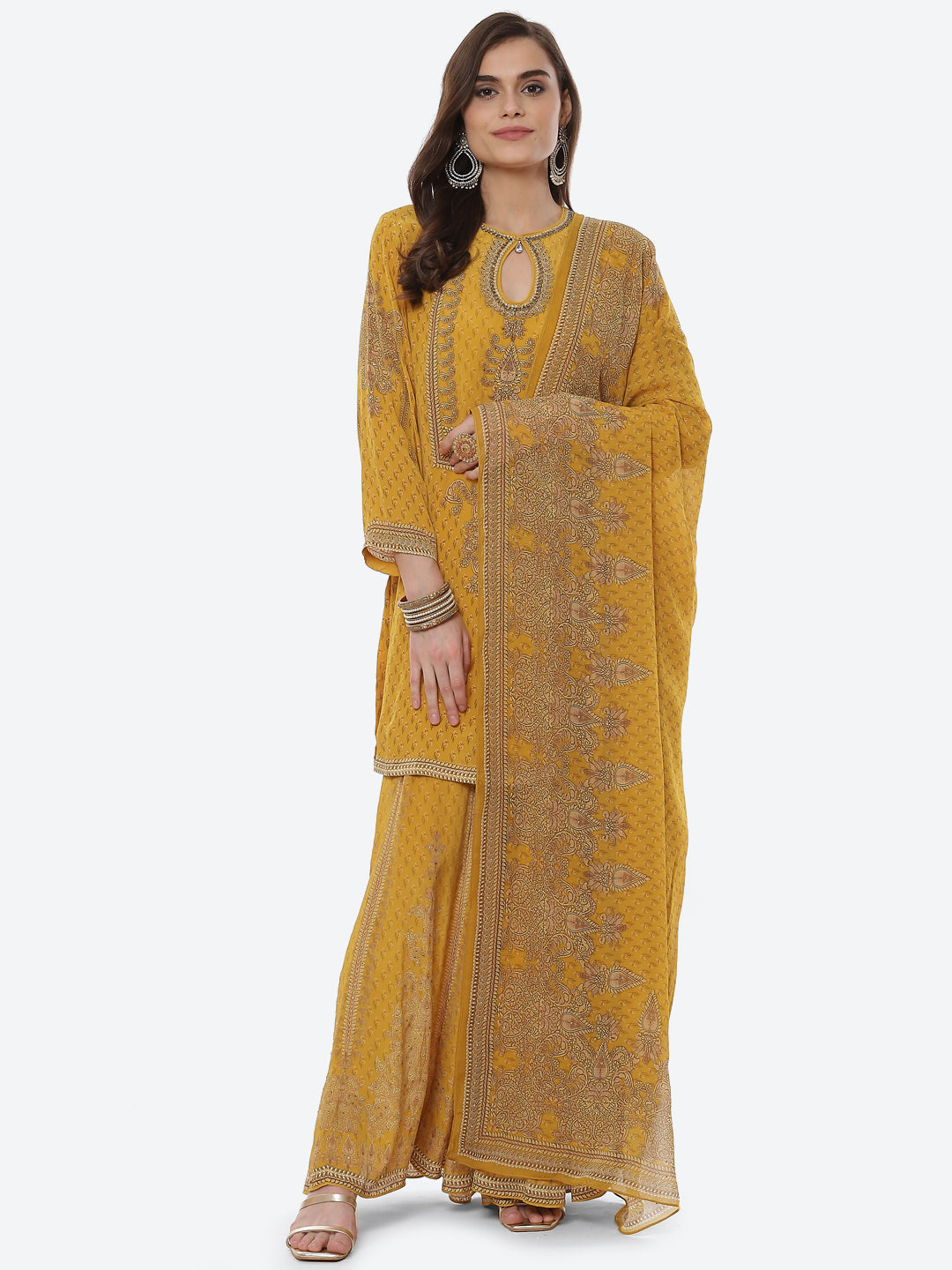Digital Printed Crepe Kurta With Sharara &amp; Georgette Dupatta