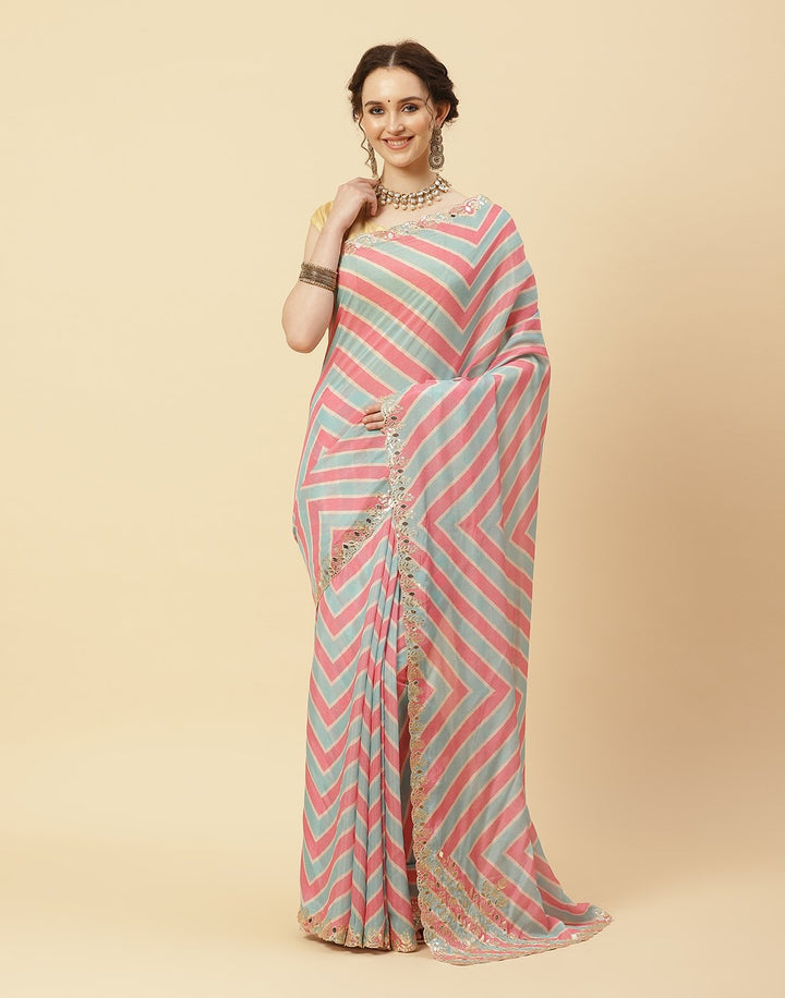 Printed Satin Saree With Gota Work