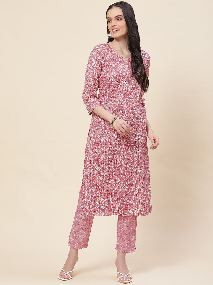 Printed Cotton Kurta With Pants