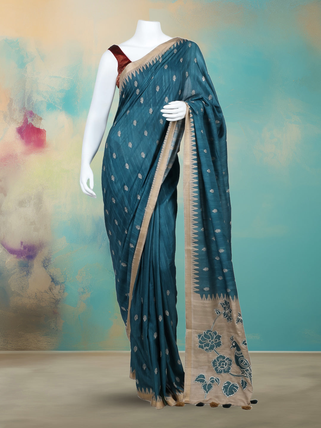 Printed &amp; Embroidered Booti Art Silk Saree